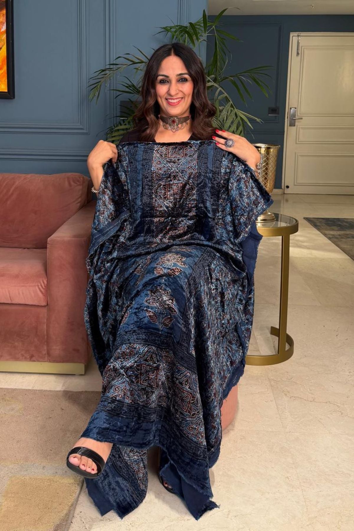 Ajrakh art on velvet (kurta only)